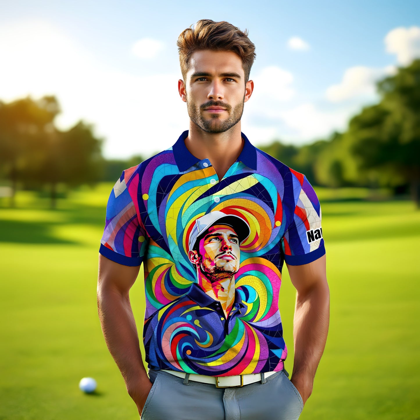 Personalized Mosaic Portrait Polo — Custom Face Mosaic Art Style Shirt Style 11