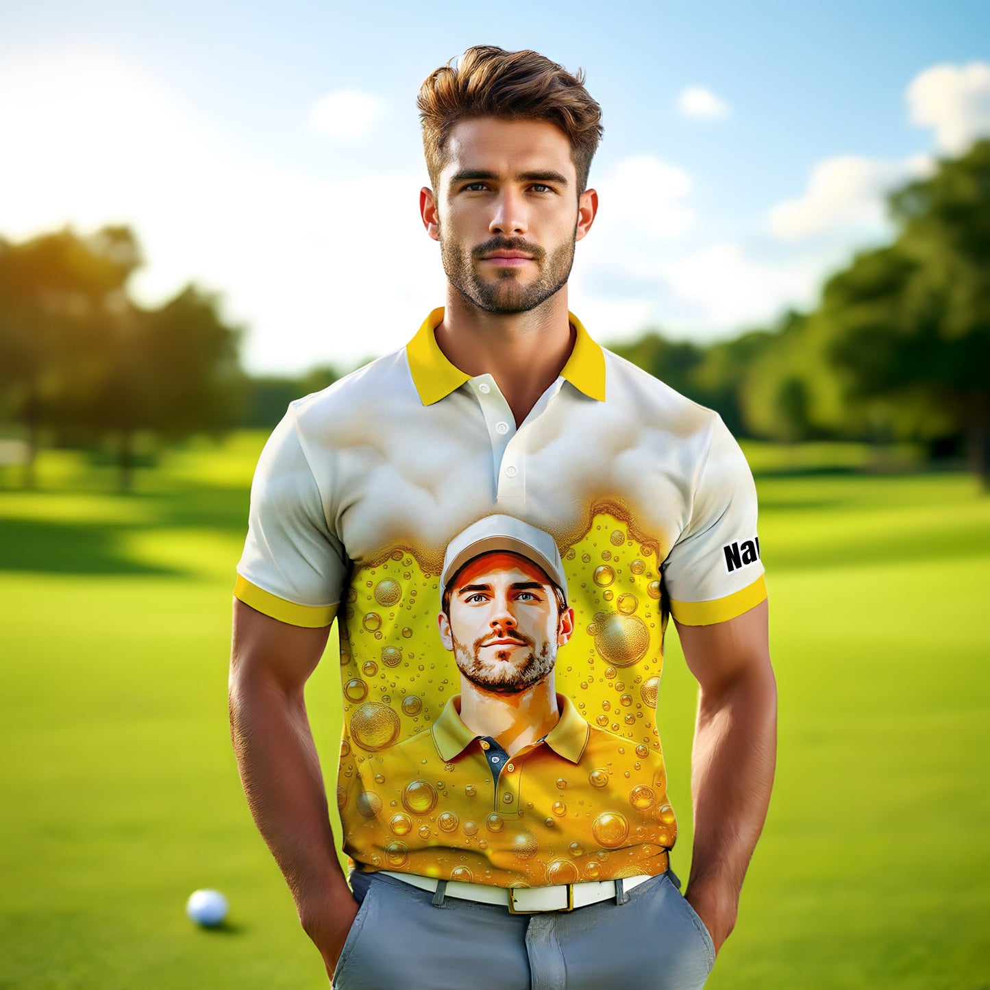 Custom Beer Polo Shirt with Face – Funny Personalized Polo for Beer Lovers, Summer Party Outfit, Unique Gift for Men