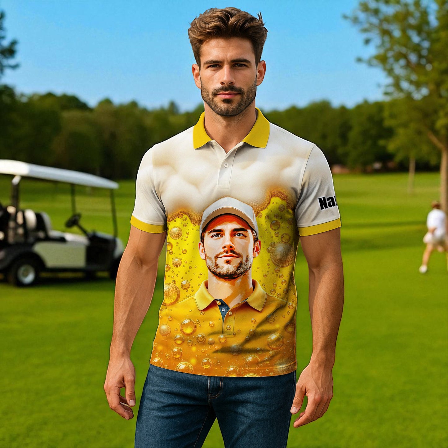 Custom Beer Polo Shirt with Face – Funny Personalized Polo for Beer Lovers, Summer Party Outfit, Unique Gift for Men