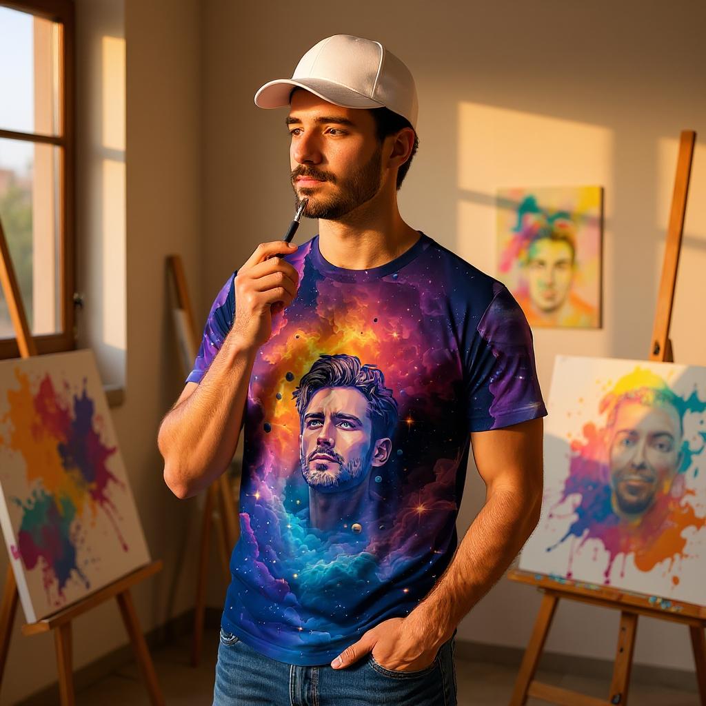 Custom Face Surreal Cosmic Art T-Shirt – Personalized Galaxy Universe Tee with Trippy Sci-Fi Design for Unique Gifts & Style