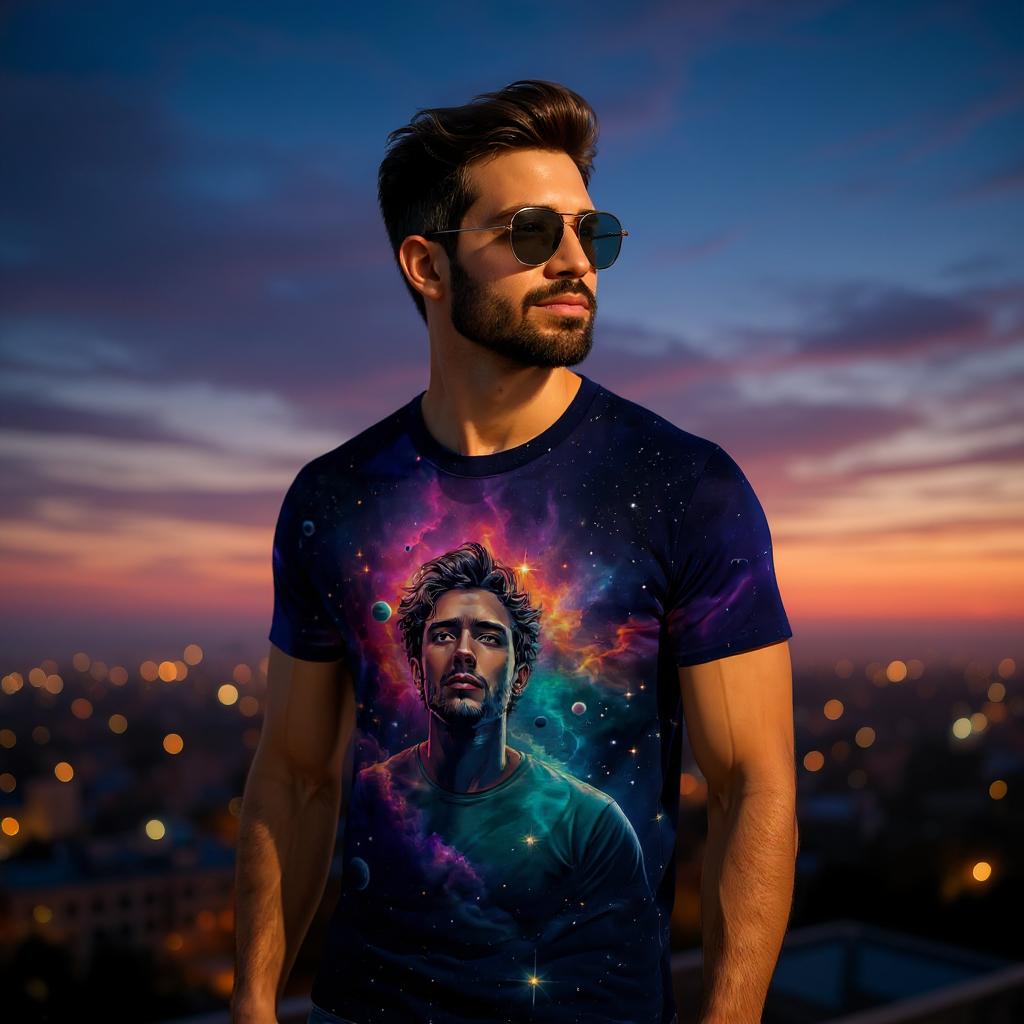 Custom Face Surreal Cosmic Art T-Shirt – Personalized Galaxy Universe Tee with Trippy Sci-Fi Design for Unique Gifts & Style