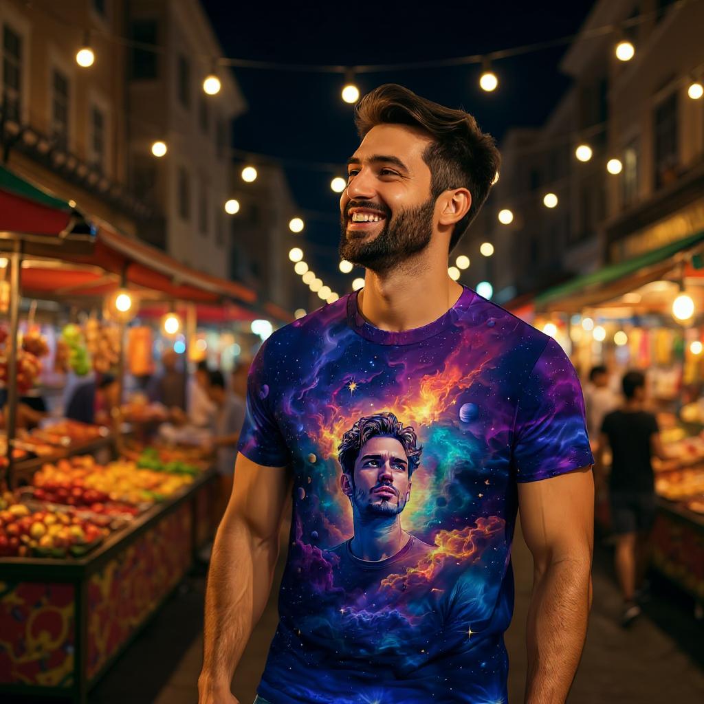 Custom Face Surreal Cosmic Art T-Shirt – Personalized Galaxy Universe Tee with Trippy Sci-Fi Design for Unique Gifts & Style