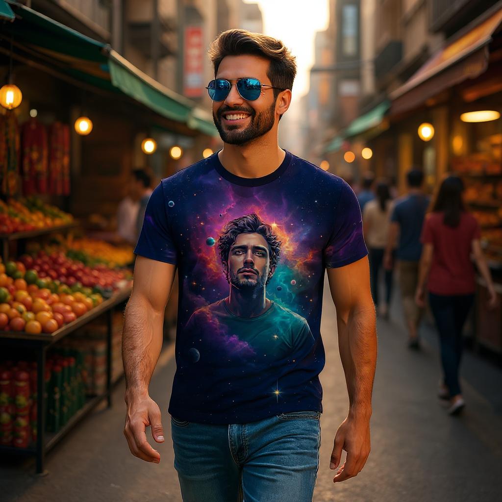 Custom Face Surreal Cosmic Art T-Shirt – Personalized Galaxy Universe Tee with Trippy Sci-Fi Design for Unique Gifts & Style