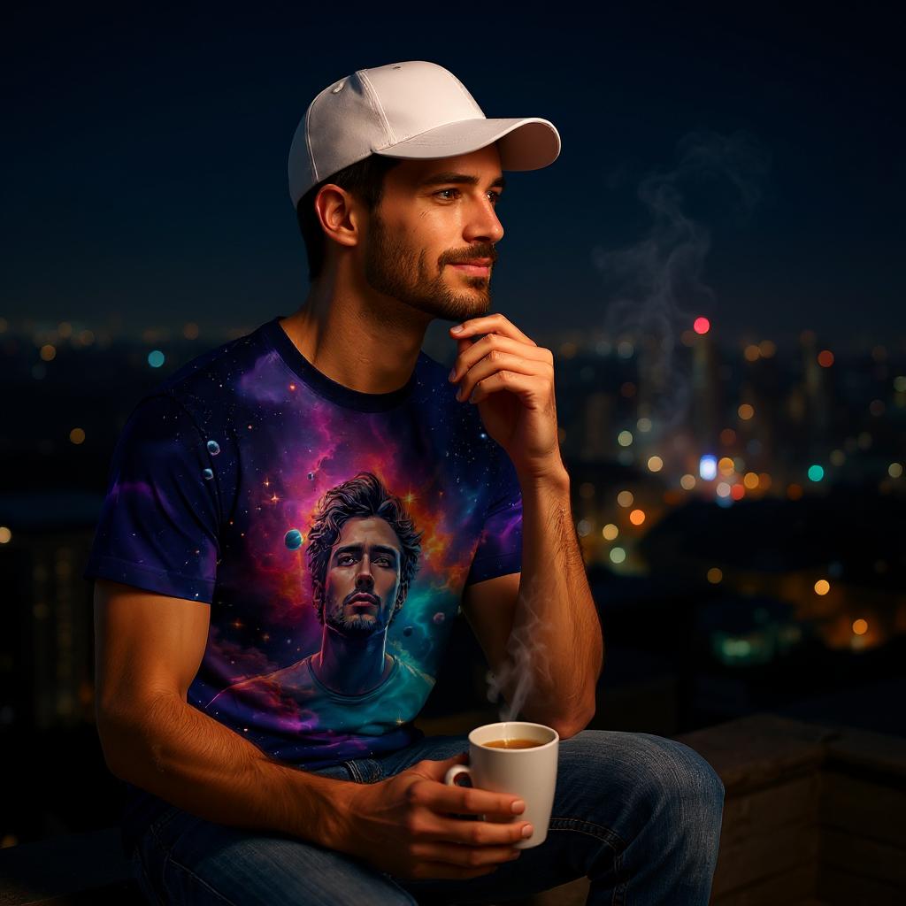 Custom Face Surreal Cosmic Art T-Shirt – Personalized Galaxy Universe Tee with Trippy Sci-Fi Design for Unique Gifts & Style