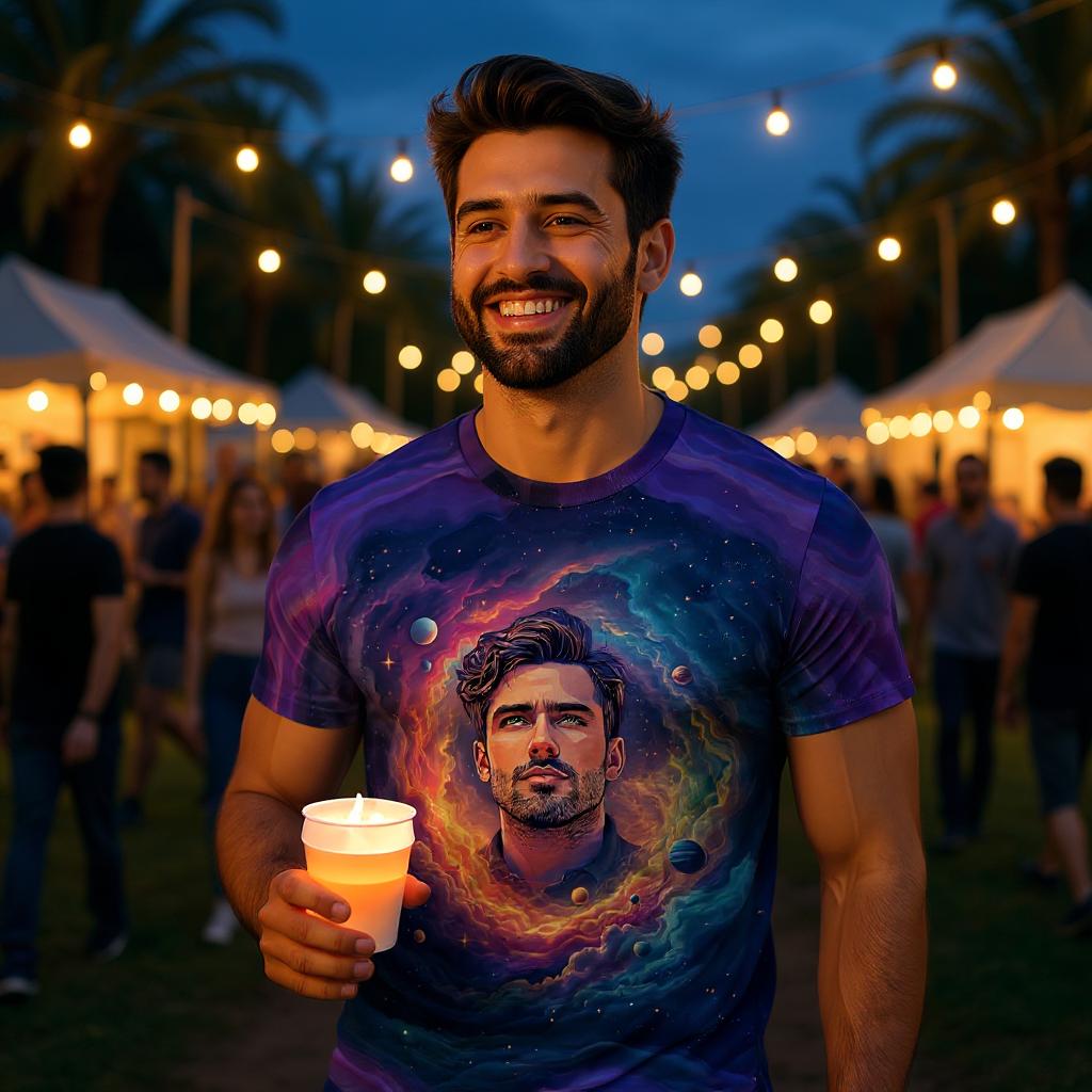 Custom Face Surreal Cosmic Art T-Shirt – Personalized Galaxy Universe Tee with Trippy Sci-Fi Design for Unique Gifts & Style