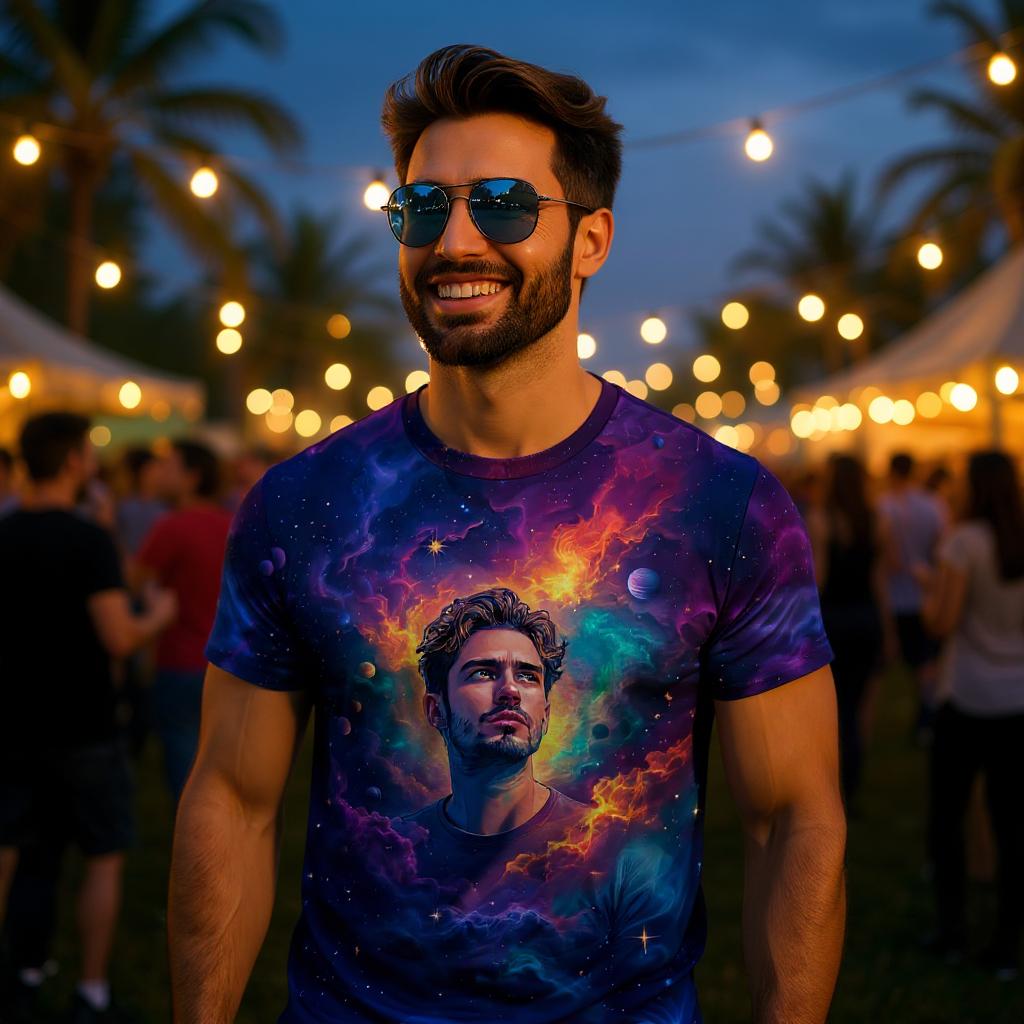 Custom Face Surreal Cosmic Art T-Shirt – Personalized Galaxy Universe Tee with Trippy Sci-Fi Design for Unique Gifts & Style