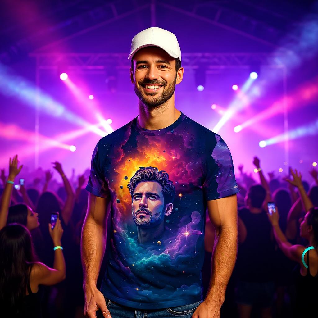 Custom Face Surreal Cosmic Art T-Shirt – Personalized Galaxy Universe Tee with Trippy Sci-Fi Design for Unique Gifts & Style
