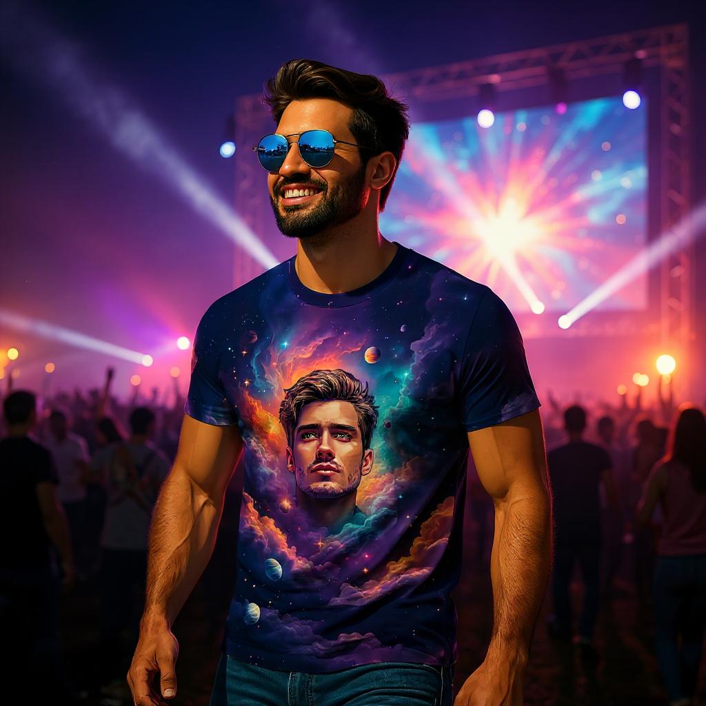 Custom Face Surreal Cosmic Art T-Shirt – Personalized Galaxy Universe Tee with Trippy Sci-Fi Design for Unique Gifts & Style