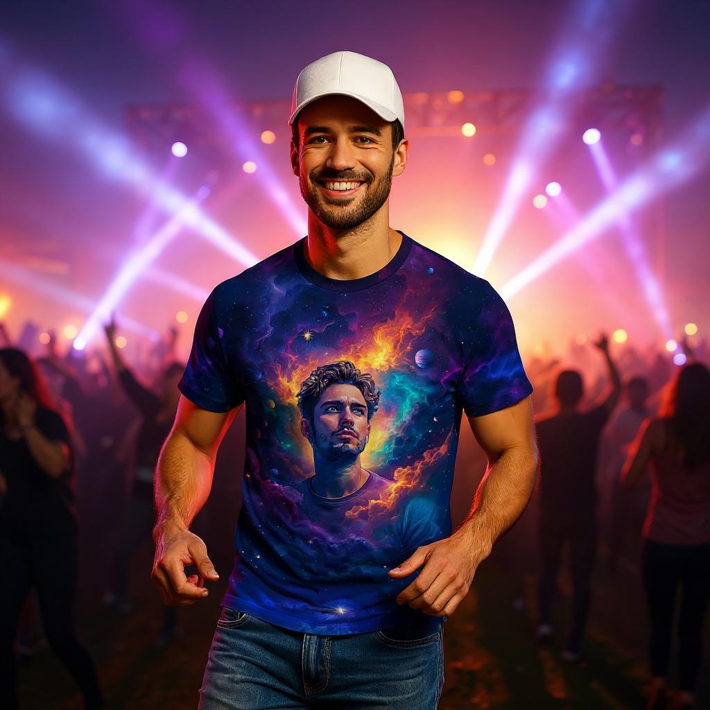 Custom Face Surreal Cosmic Art T-Shirt – Personalized Galaxy Universe Tee with Trippy Sci-Fi Design for Unique Gifts & Style