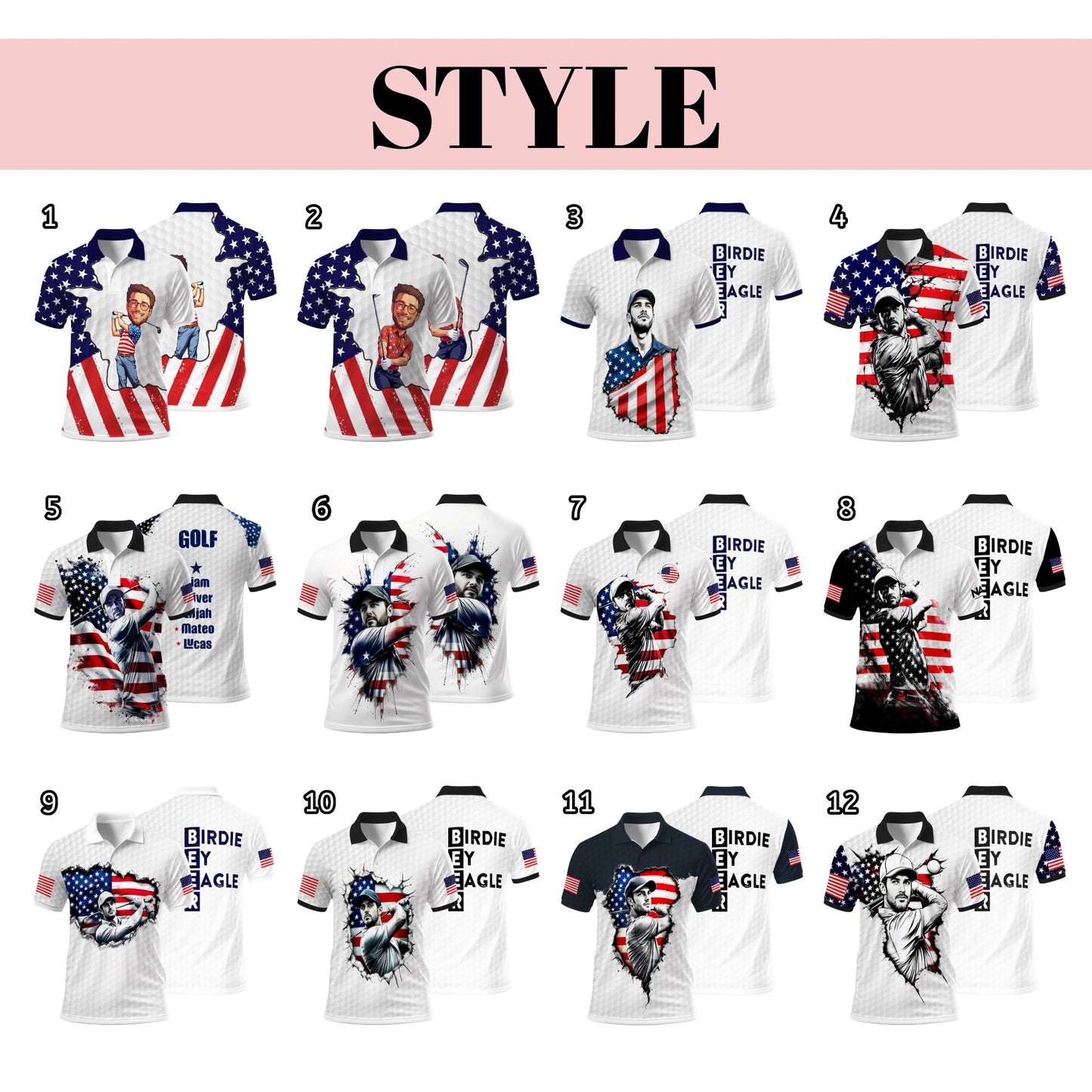 Men's Patriotic Custom Face Golf Polo Shirt - American Flag Design