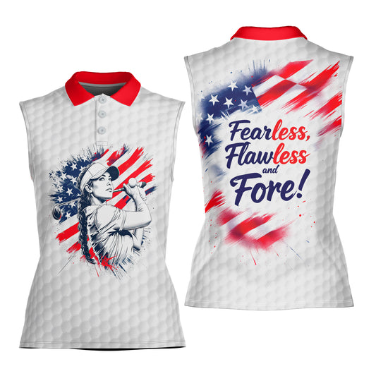 Fearless, Flawless, Fore! Women's Custom Sleeveless Golf Polo Shirt - Patriotic & Personalized Style 4