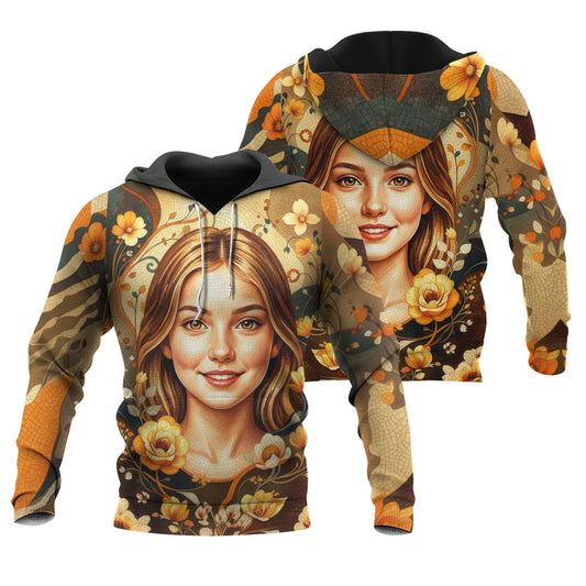 Women’s Custom Face Mosaic Art Hoodie – Personalized Portrait Hoodie from Photo, Artistic Mosaic Style Custom Hoodie Gift for Her Style 3