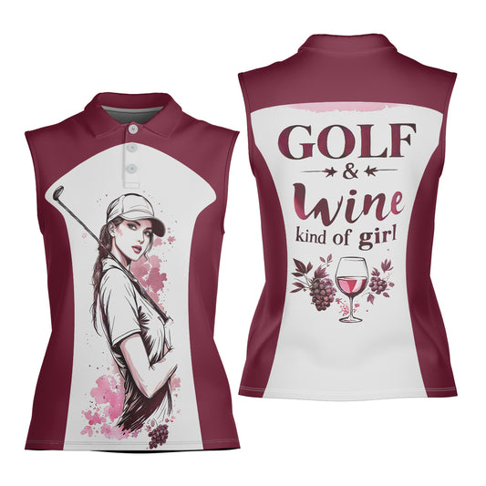 Golf & Wine Kind of Women's Custom Sleeveless Golf Polo Shirt - Stylish Golf Apparel for Women Style 1