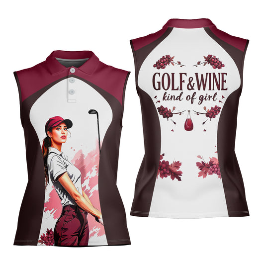 Golf & Wine Kind of Women's Custom Sleeveless Golf Polo Shirt - Stylish Golf Apparel for Women Style 9