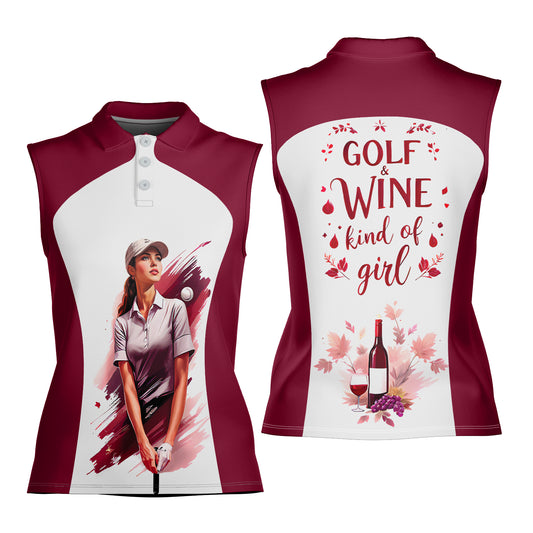Golf & Wine Kind of Women's Custom Sleeveless Golf Polo Shirt - Stylish Golf Apparel for Women Style 5