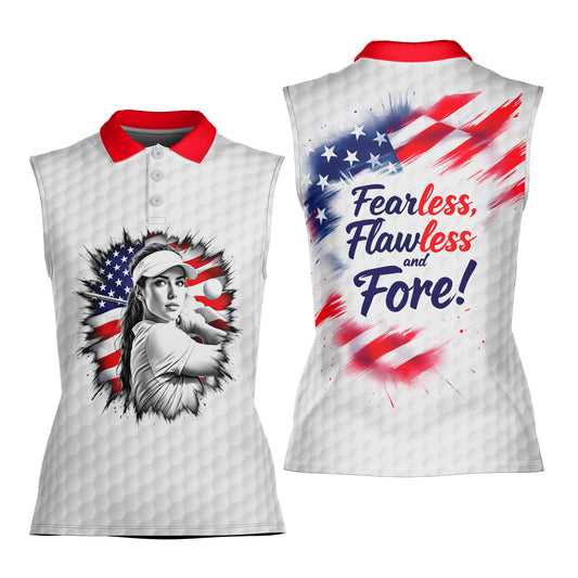 Fearless, Flawless, Fore! Women's Custom Sleeveless Golf Polo Shirt - Patriotic & Personalized Style 5
