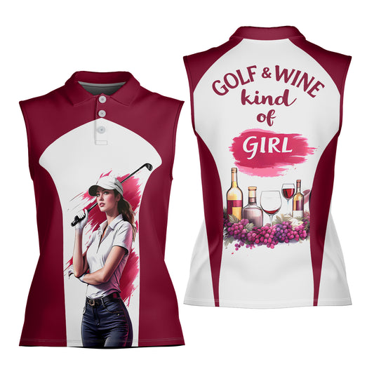 Golf & Wine Kind of Women's Custom Sleeveless Golf Polo Shirt - Stylish Golf Apparel for Women Style 7