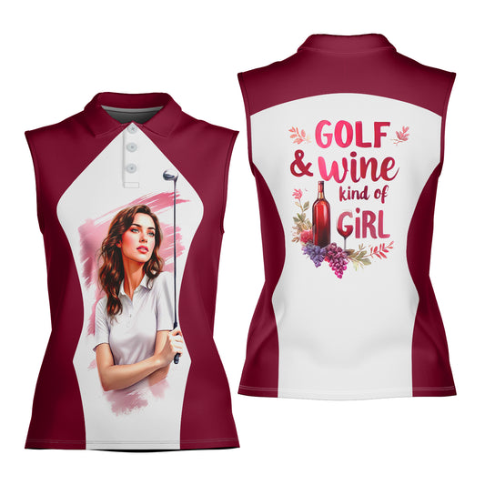 Golf & Wine Kind of Women's Custom Sleeveless Golf Polo Shirt - Stylish Golf Apparel for Women Style 10