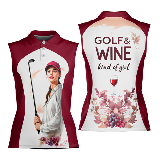 Golf & Wine Kind of Women's Custom Sleeveless Golf Polo Shirt - Stylish Golf Apparel for Women Style 12