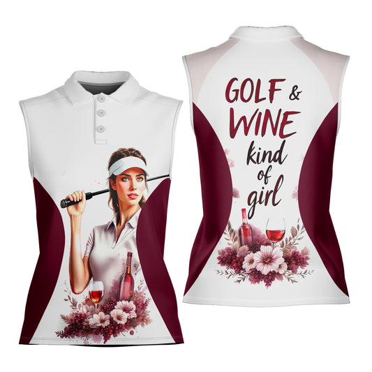 Golf & Wine Kind of Women's Custom Sleeveless Golf Polo Shirt - Stylish Golf Apparel for Women Style 11