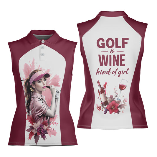 Golf & Wine Kind of Women's Custom Sleeveless Golf Polo Shirt - Stylish Golf Apparel for Women Style 2