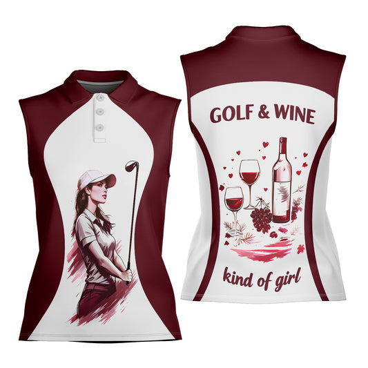 Golf & Wine Kind of Women's Custom Sleeveless Golf Polo Shirt - Stylish Golf Apparel for Women Style 6