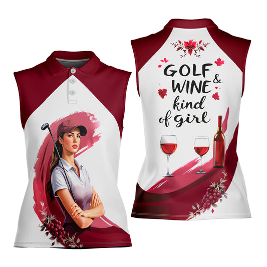 Golf & Wine Kind of Women's Custom Sleeveless Golf Polo Shirt - Stylish Golf Apparel for Women Style 4