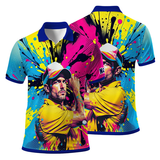 HomyGifts Men's Customized Face Artistic Golf Polo Shirt, Personalized Pop Art Golf Polo, Portrait Gift for Golfers Style 15