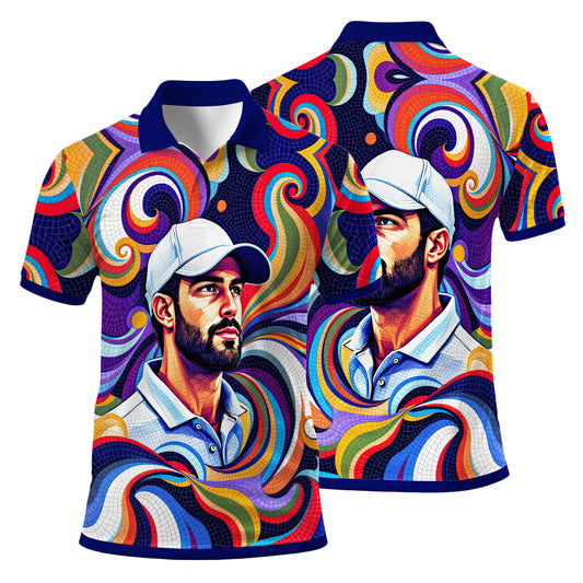 HomyGifts Men's Customized Face Artistic Golf Polo Shirt, Mosaic Art Style, Unique Personalized Golf Polo For Men Style 3