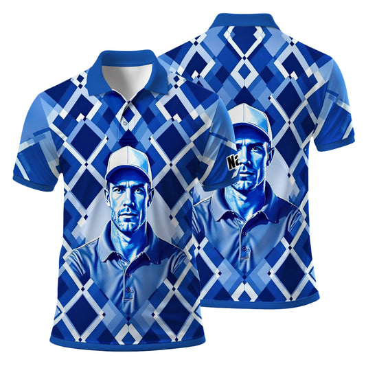 Custom Face Polo Shirt – Geometric Diamond Pattern | Personalized Photo Golf Polo | Unique Gift for Him, Retro Geometric Style Shirt Style 9