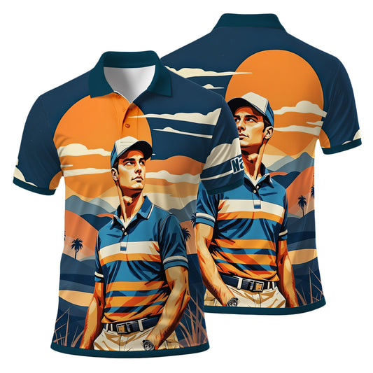 Custom Vintage Americana Golf Polo with Your Face - Retro Personalized Gift for Men Style 3