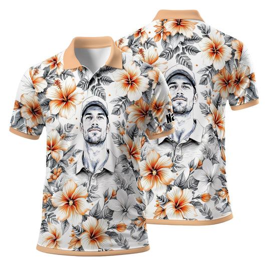 Custom Face Tropical Floral Polo Shirt – Personalized Summer Shirt, Fun Beach Vacation Gift, Unique Tropical Party Outfit Style 1