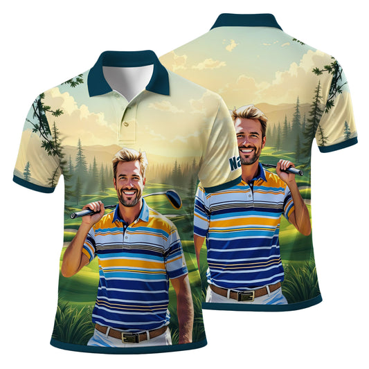 Custom Vintage Americana Golf Polo with Your Face - Retro Personalized Gift for Men Style 11