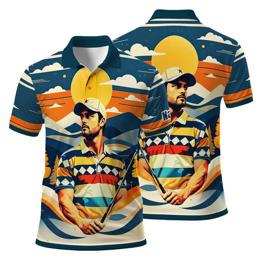Custom Vintage Americana Golf Polo with Your Face - Retro Personalized Gift for Men Style 6