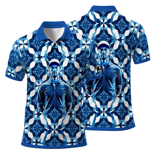 Custom Face Polo Shirt – Geometric Diamond Pattern | Personalized Photo Golf Polo | Unique Gift for Him, Retro Geometric Style Shirt Style 16