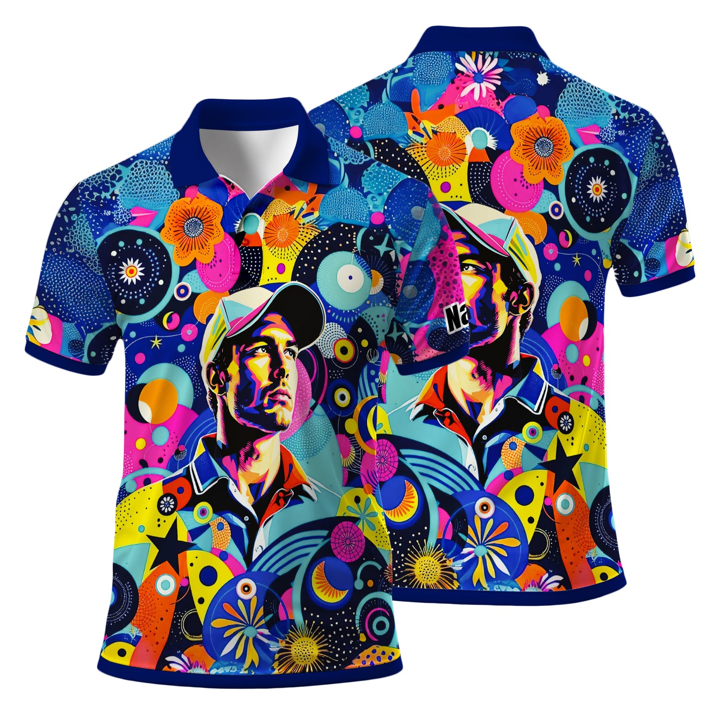 HomyGifts Custom Face Polo Shirt – Personalized Abstract Geometric Art Photo Shirt, Unique Gift for Him & Her