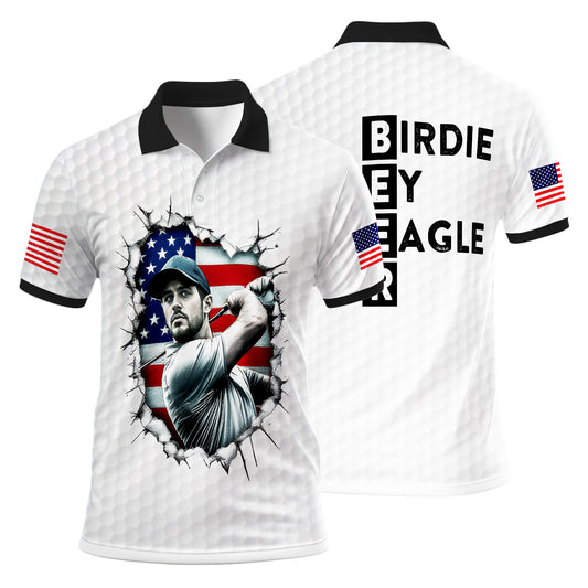 HomyGifts Men's Customized Face Artistic Golf Polo Shirt, Personalized American Flag Design, Unique Gift for Patriotic Golfers Style 10