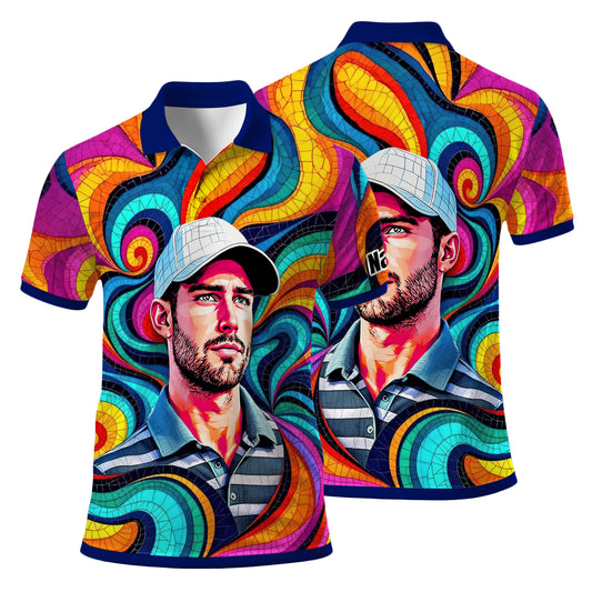 Personalized Mosaic Portrait Polo — Custom Face Mosaic Art Style Shirt Style 3