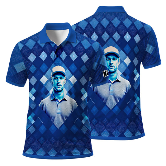 Custom Face Polo Shirt – Geometric Diamond Pattern | Personalized Photo Golf Polo | Unique Gift for Him, Retro Geometric Style Shirt Style 2