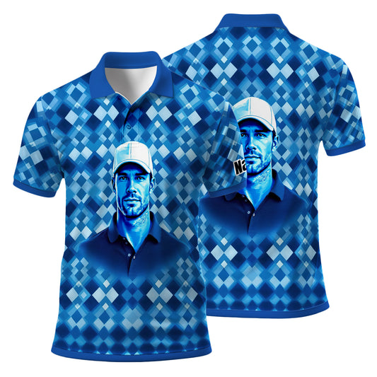 Custom Face Polo Shirt – Geometric Diamond Pattern | Personalized Photo Golf Polo | Unique Gift for Him, Retro Geometric Style Shirt Style 15