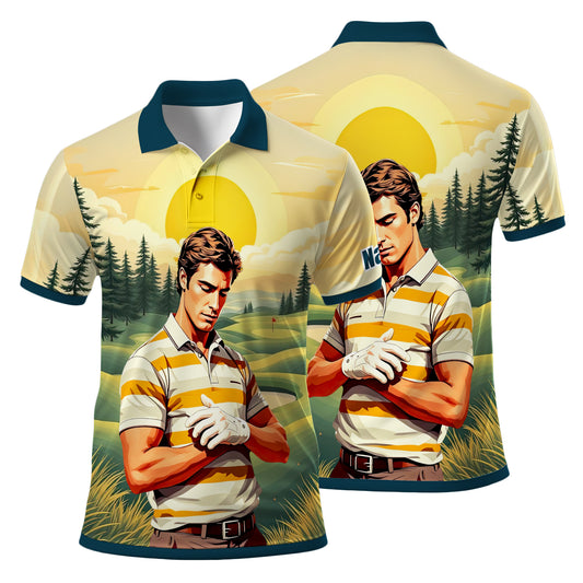 Custom Vintage Americana Golf Polo with Your Face - Retro Personalized Gift for Men Style 9
