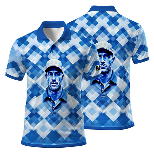 Custom Face Polo Shirt – Geometric Diamond Pattern | Personalized Photo Golf Polo | Unique Gift for Him, Retro Geometric Style Shirt Style 10