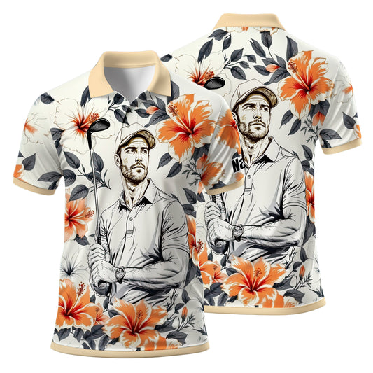 Custom Face Tropical Floral Polo Shirt – Personalized Summer Shirt, Fun Beach Vacation Gift, Unique Tropical Party Outfit Style 6