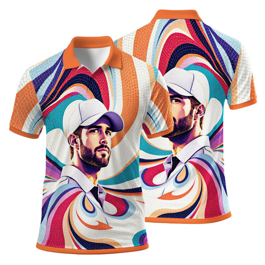 HomyGifts Men's Customized Face Artistic Golf Polo Shirt, Mosaic Art Style, Unique Personalized Golf Polo For Men Style 7