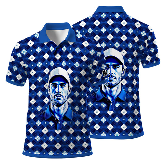 Custom Face Polo Shirt – Geometric Diamond Pattern | Personalized Photo Golf Polo | Unique Gift for Him, Retro Geometric Style Shirt Style 7