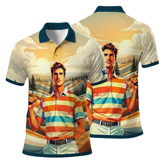Custom Vintage Americana Golf Polo with Your Face - Retro Personalized Gift for Men Style 8