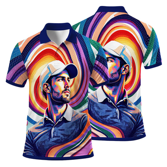 HomyGifts Men's Customized Face Artistic Golf Polo Shirt, Mosaic Art Style, Unique Personalized Golf Polo For Men Style 4