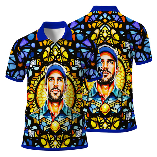 Custom Face Golf Polo Shirt – Personalized Stained Glass Mandala Style Polo, Unique Gift for Men & Women, Vibrant Artistic Golf Shirt, Custom Photo Polo Style 3