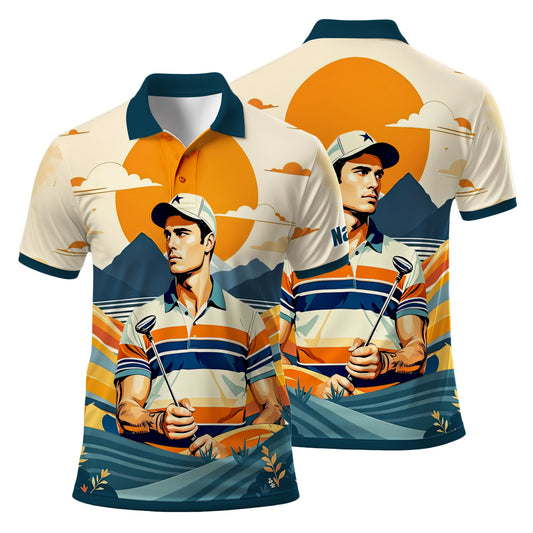 Custom Vintage Americana Golf Polo with Your Face - Retro Personalized Gift for Men Style 2