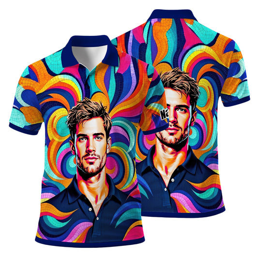 Personalized Mosaic Portrait Polo — Custom Face Mosaic Art Style Shirt Style 10